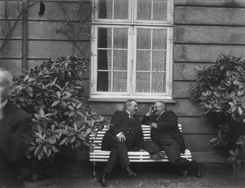 Two elderly men sitting on a bench, Royal Danish Library — archival glimpse of queer companionship in history for actors preparing gay roles. CC0.