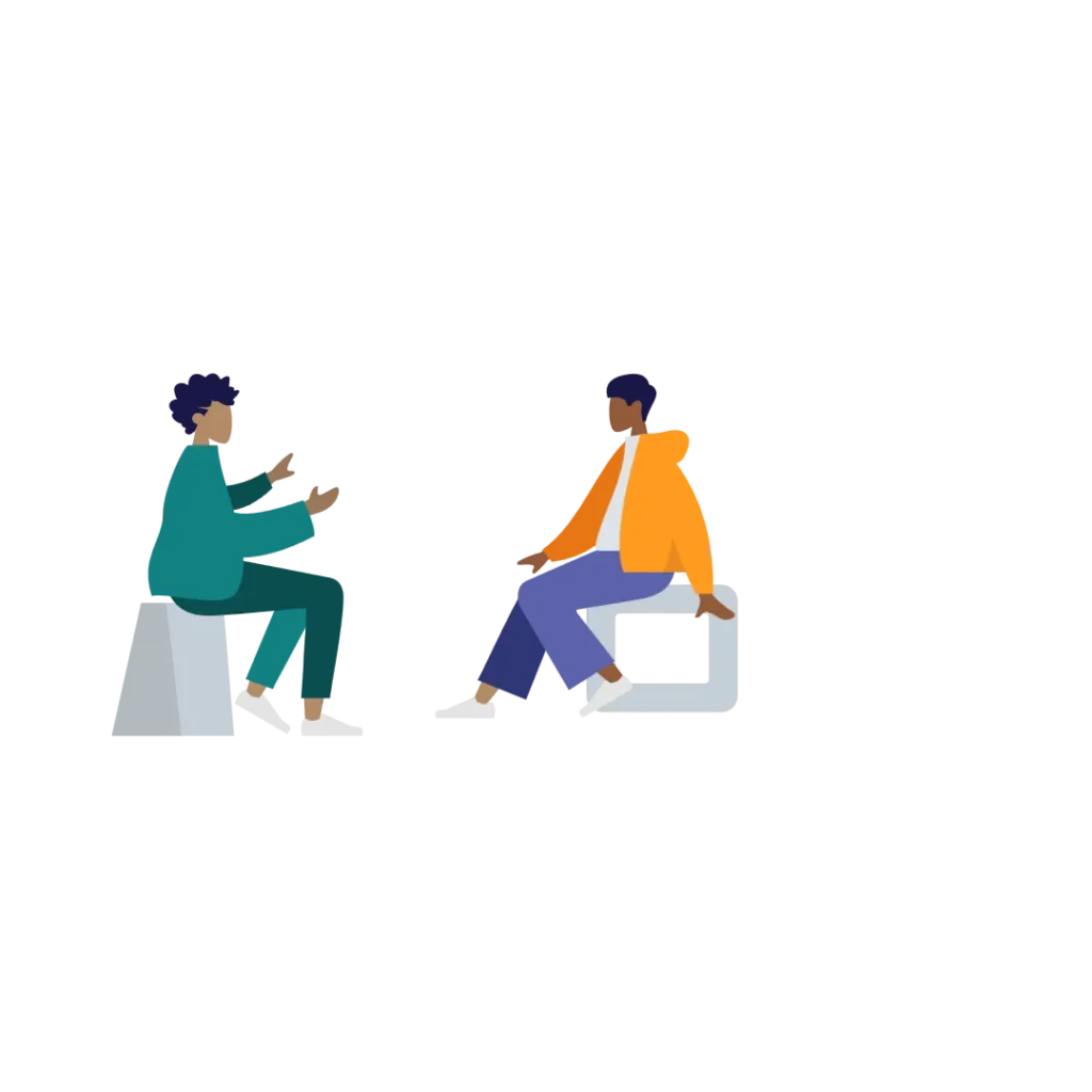 Illustration of a one-to-one conversation, symbolising personalised historical consulting for actors preparing complex roles.